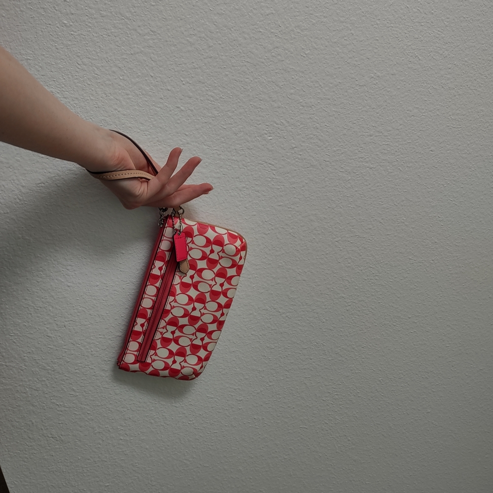 Coach Pink and White Patterned Wristlet